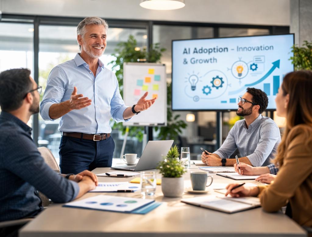 Image: Business leader presenting in modern office