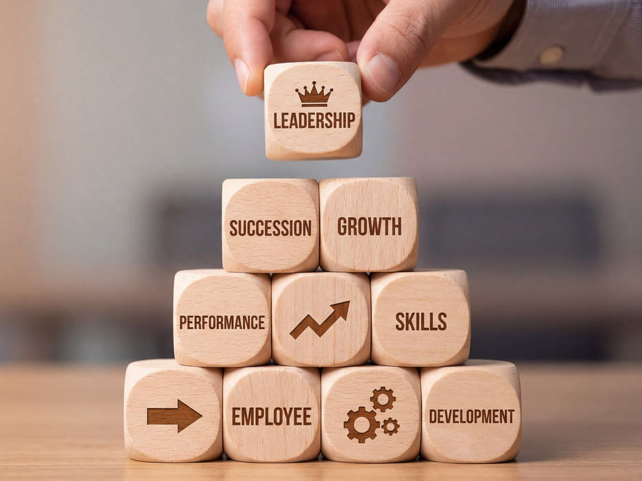 Image: succession planning and leadership pipeline concept using stacked cube blocks in structured organisational hierarchy